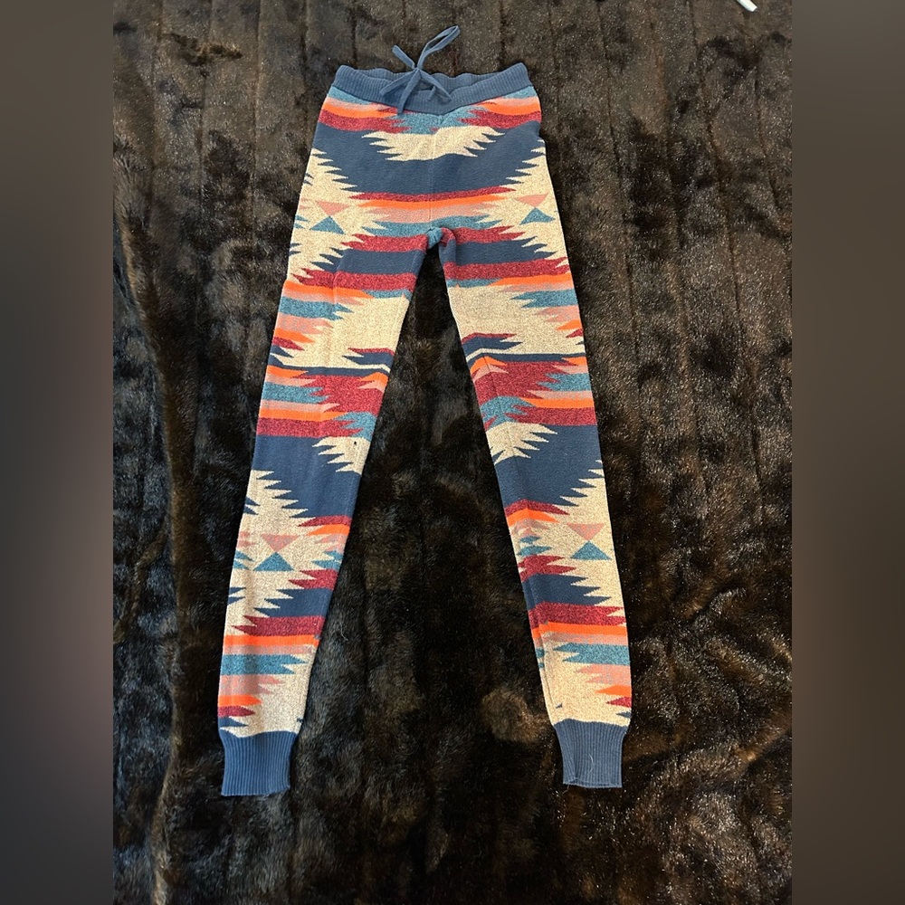 American Eagle Knit Aztec Leggings XS – Southwest Pattern, Drawstring Waist